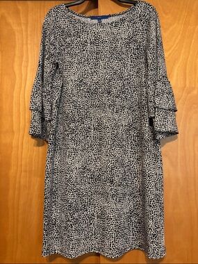 Apt. 9 Black and White Leopard-Style Ruffle Sleeve Dress